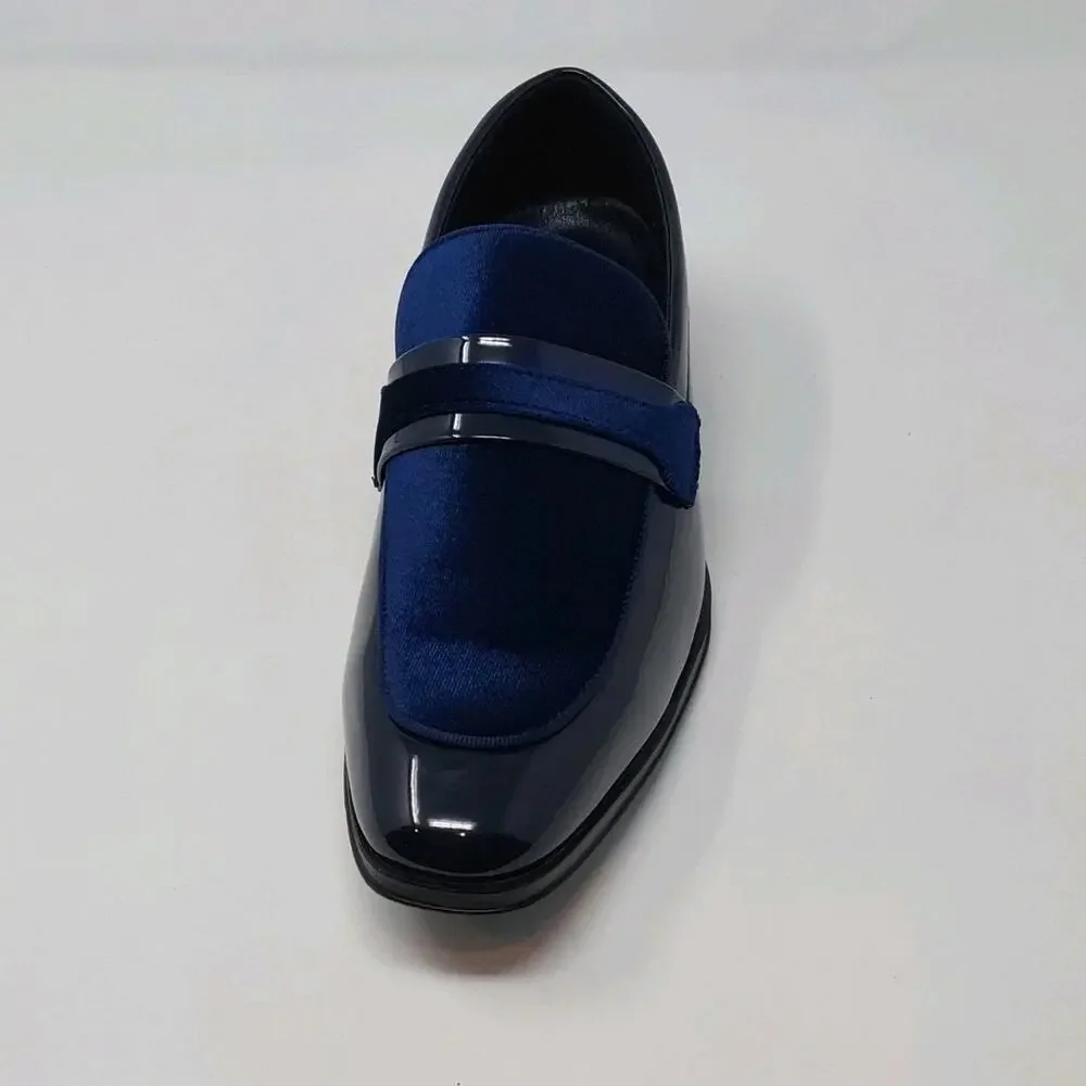 Bruno Marc Mens 8 Blue Velvet Patent Dress Loafers Tuxedo Shoes SBLS2407M